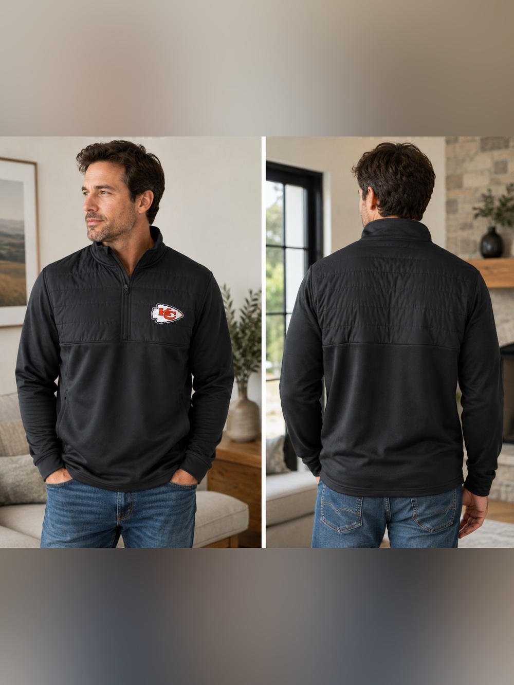 Dunbrooke Kansas City Chiefs Black Quilted Yoke Quarter-Zip Pullover